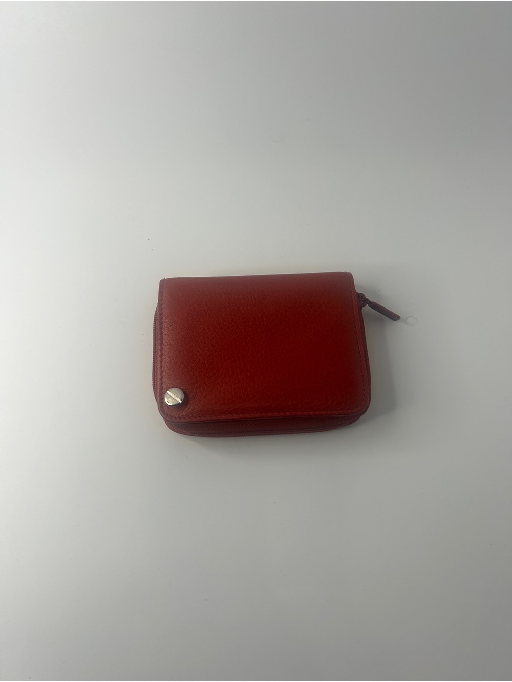 Buxton Red Leather Zip-Around Wallet Snap Detail Multi-Pocket NWOT